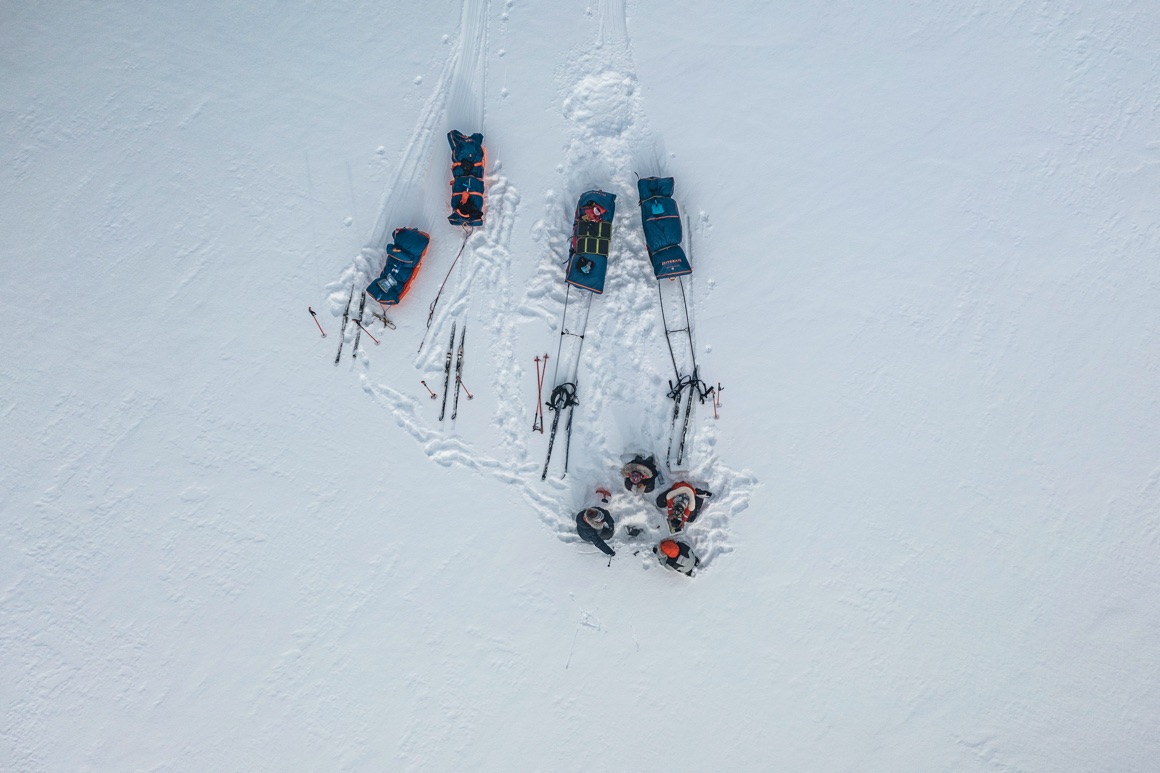 aerial view of the scientists at work