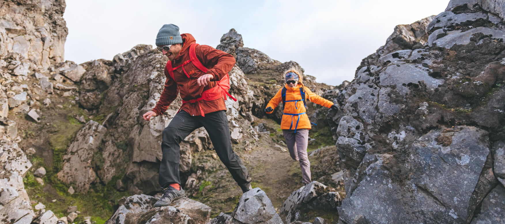 two people hiking