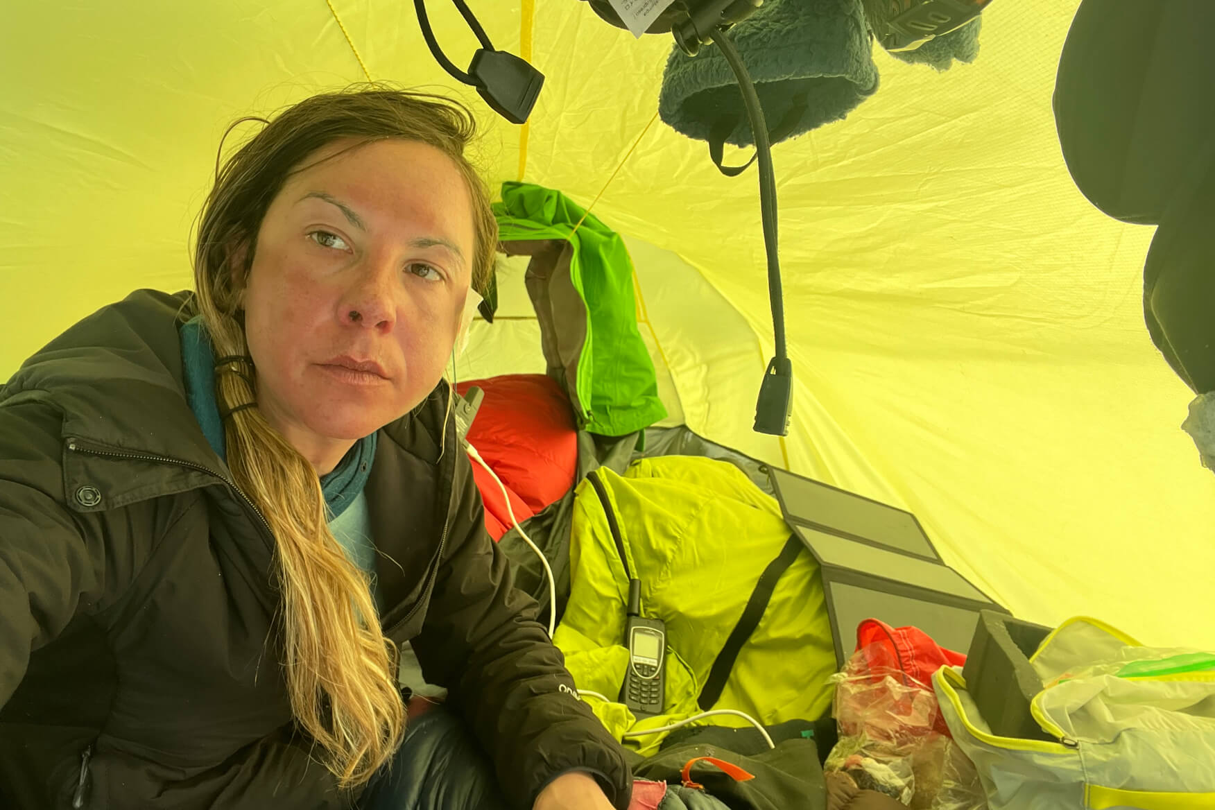 caroline cote in a tent