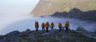 the team heading up the mountain