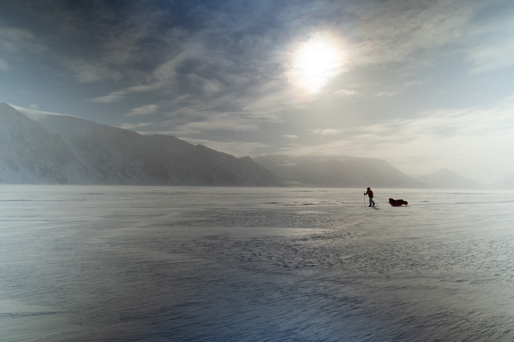 woman hiking in the snow