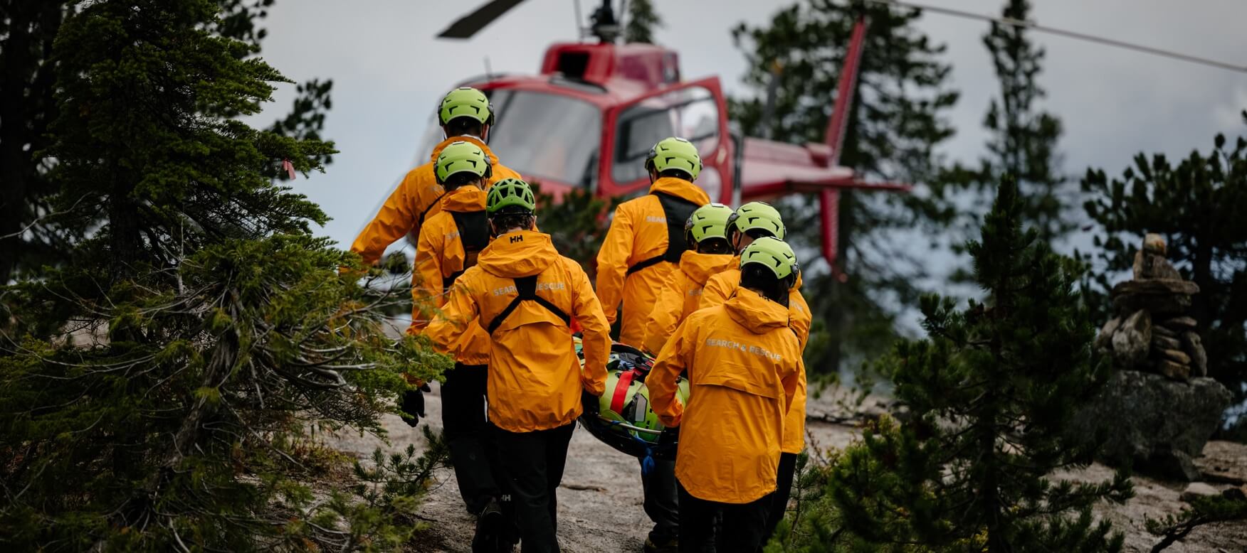 search and rescue team heading to the helicopter