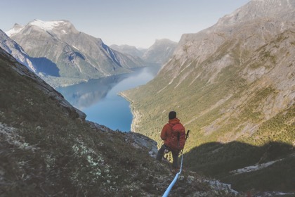 person hiking looking at the view