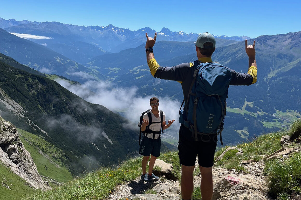 Two men hiking in the mountains