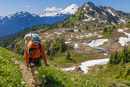 Woman hiking in the mountains