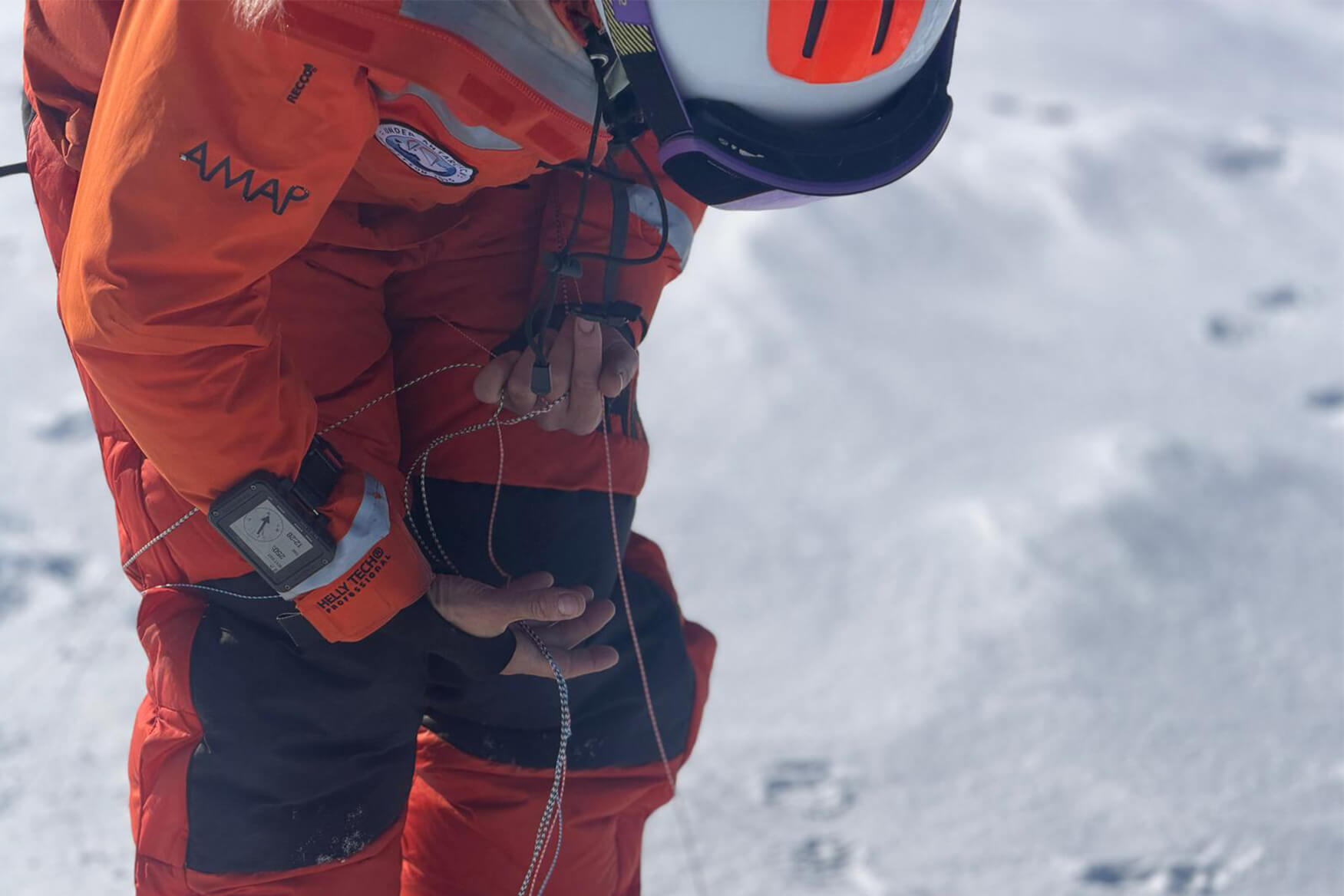 Glaciologist Heidi Sevestre fixing equipment during an expedition in Antarctica