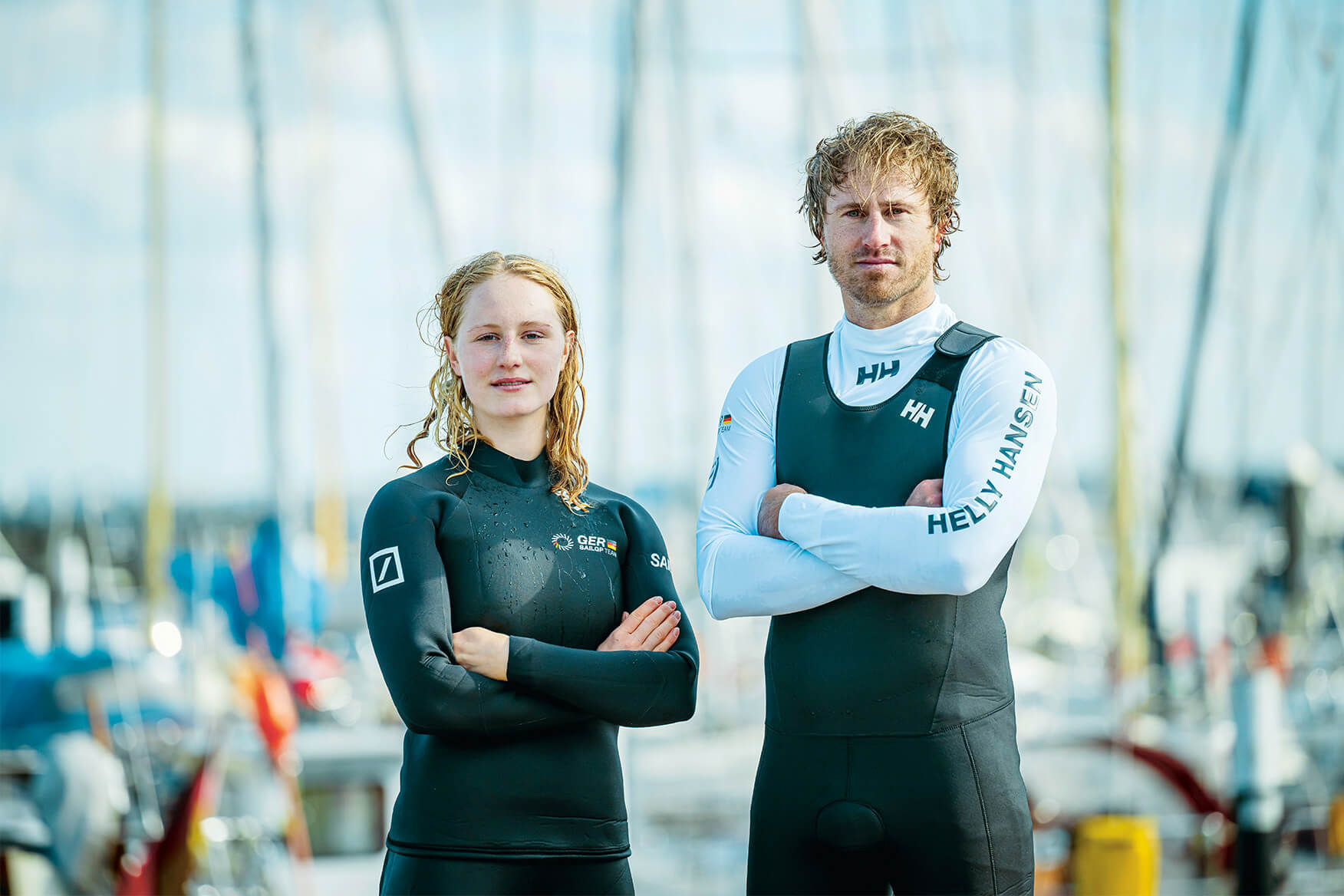 Two sailors of the Germany SailGP Team.