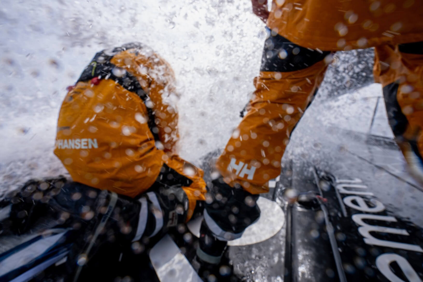 Two sailors on deck during The Ocean Race