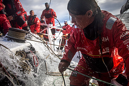 Sailor working on deck during The Ocean Race