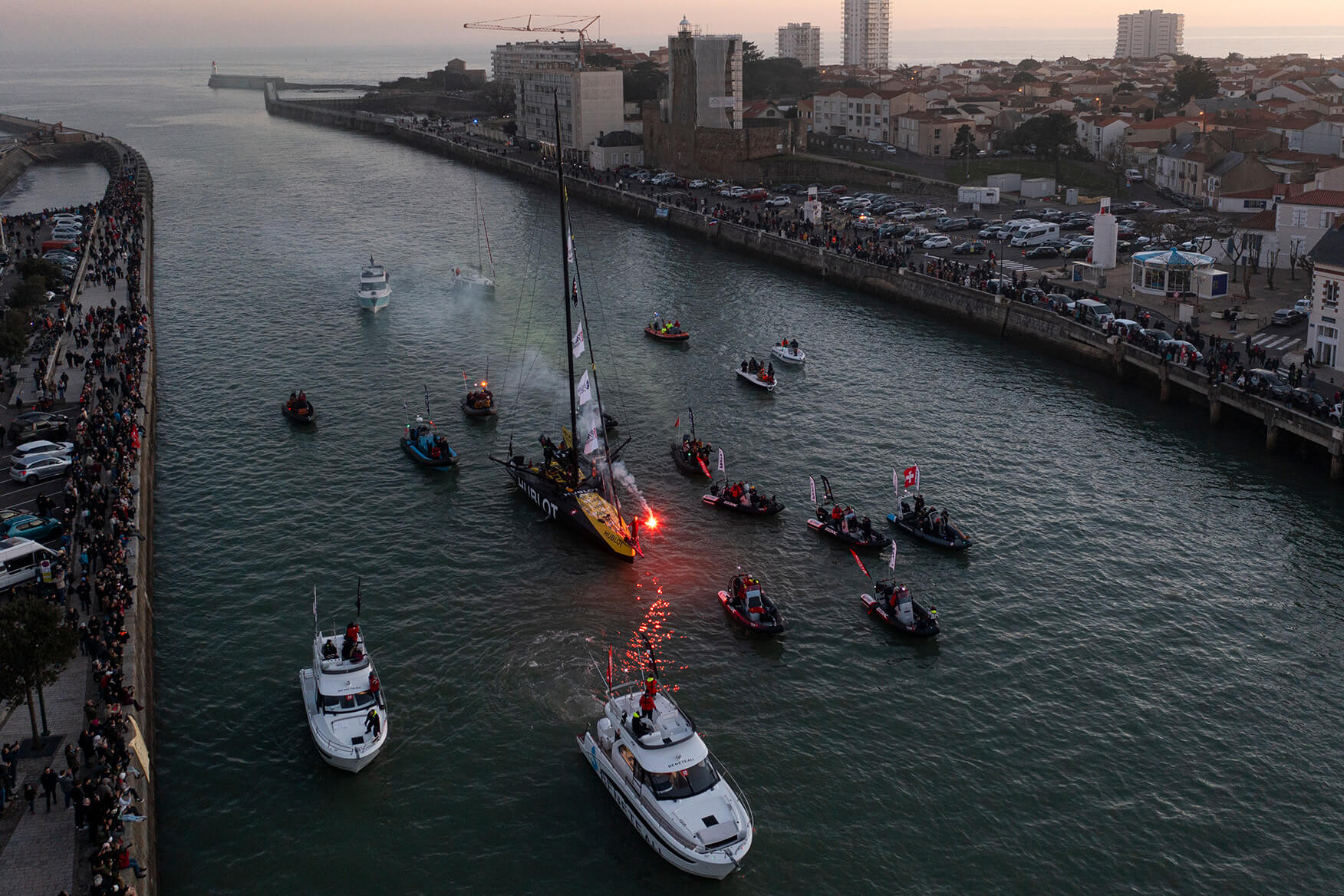 Vendee Globe sailing boat reaching the finish line