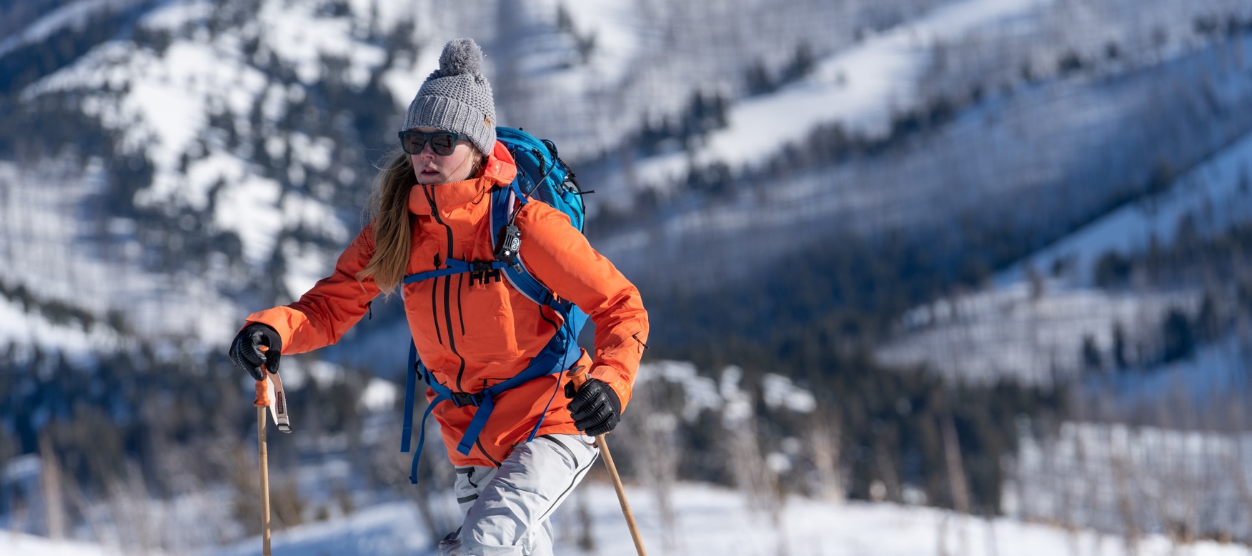 kaylin trekking up the mountain