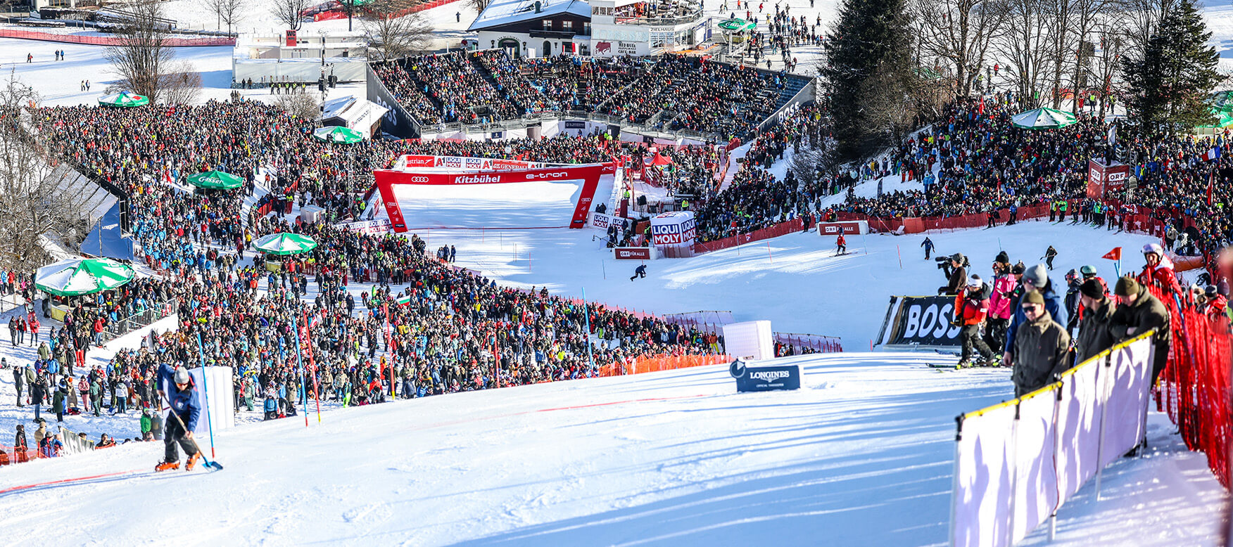 Overview of the finish area at The Hahnenkamm Races