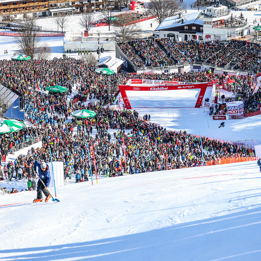 Overview of the finish area at The Hahnenkamm Races