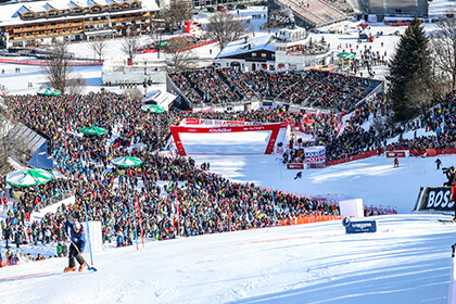 Overview of the finish area at The Hahnenkamm Races