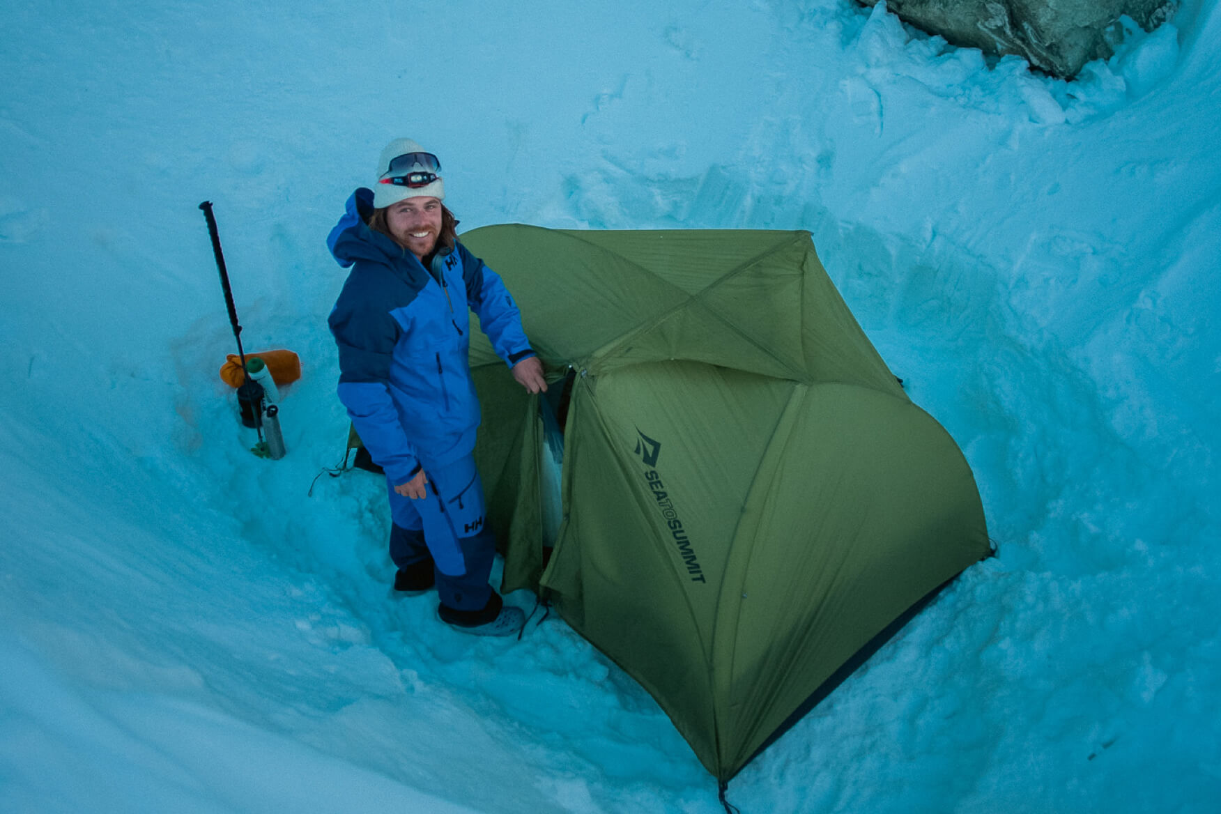 paul de groot standing next to his tent