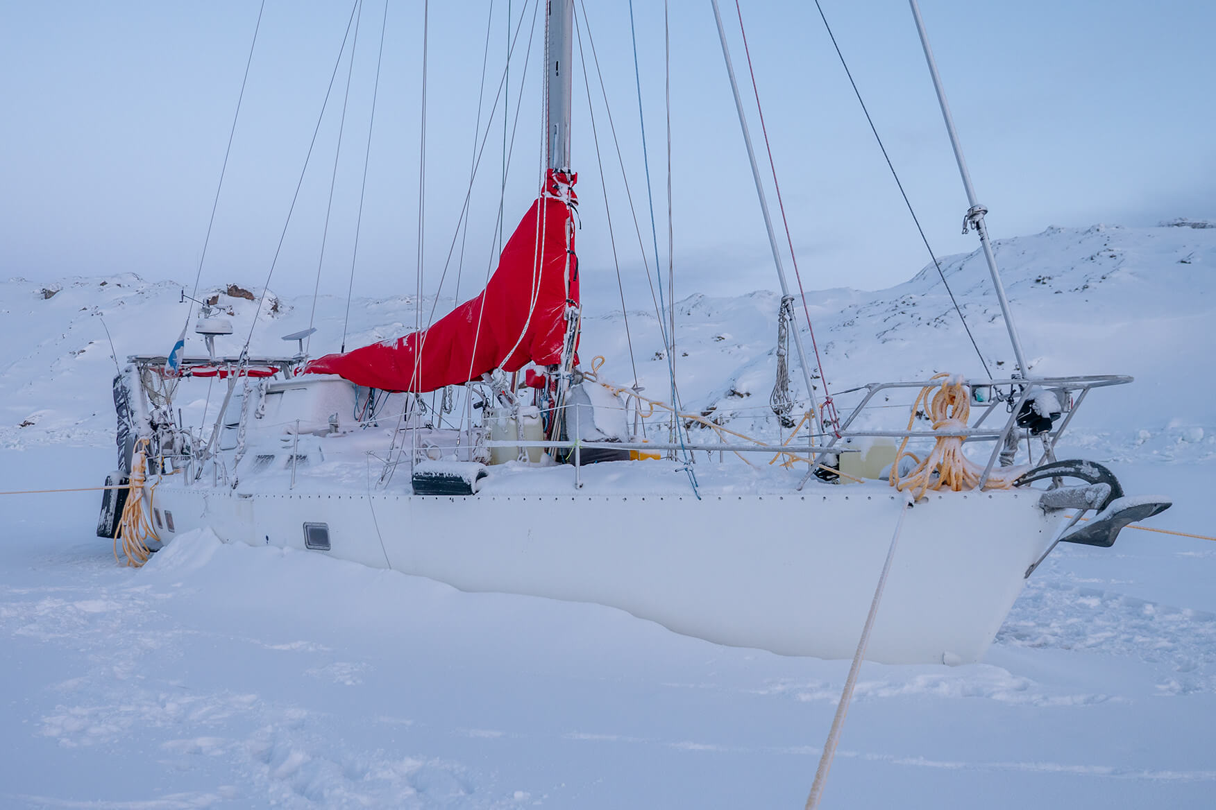 sailboat frozen in ice on Greenland