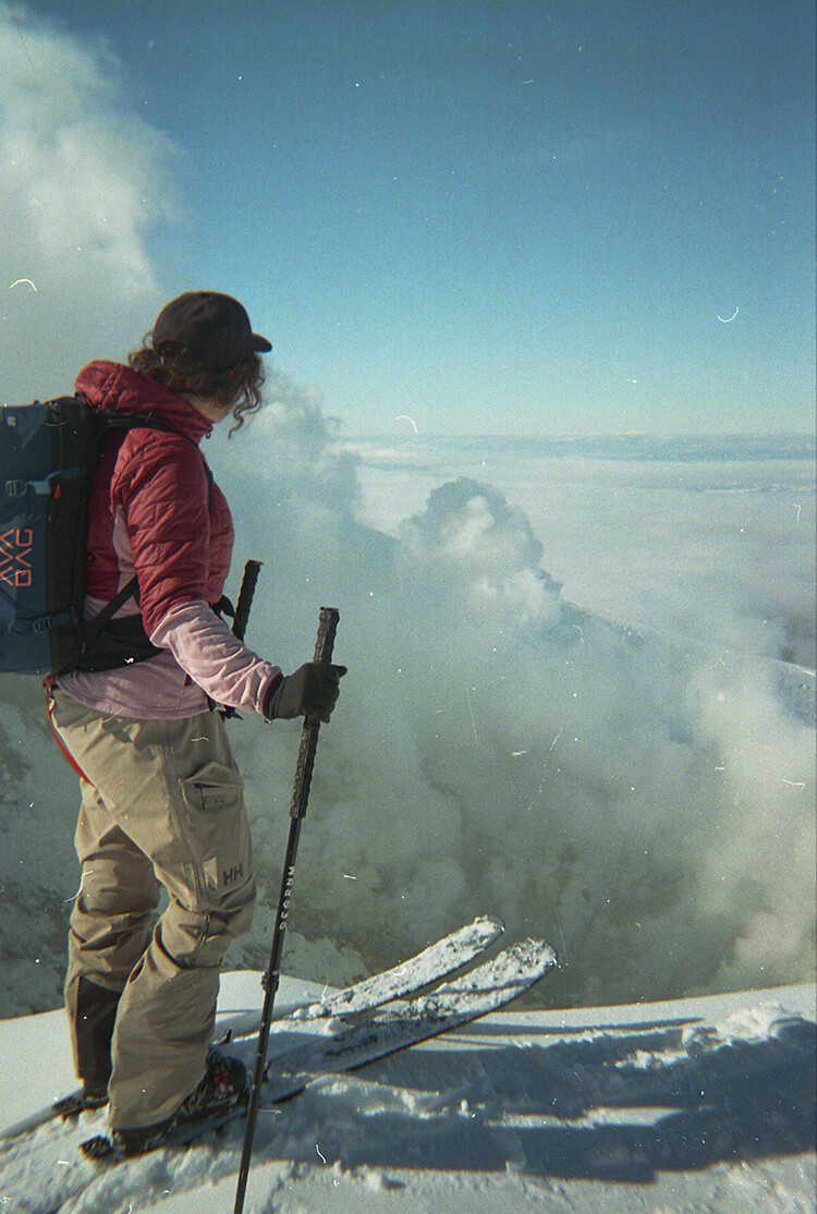 Tokachi-dake (2077m) - is an active volcano that last erupted in 2004. Skier in the backcountry
