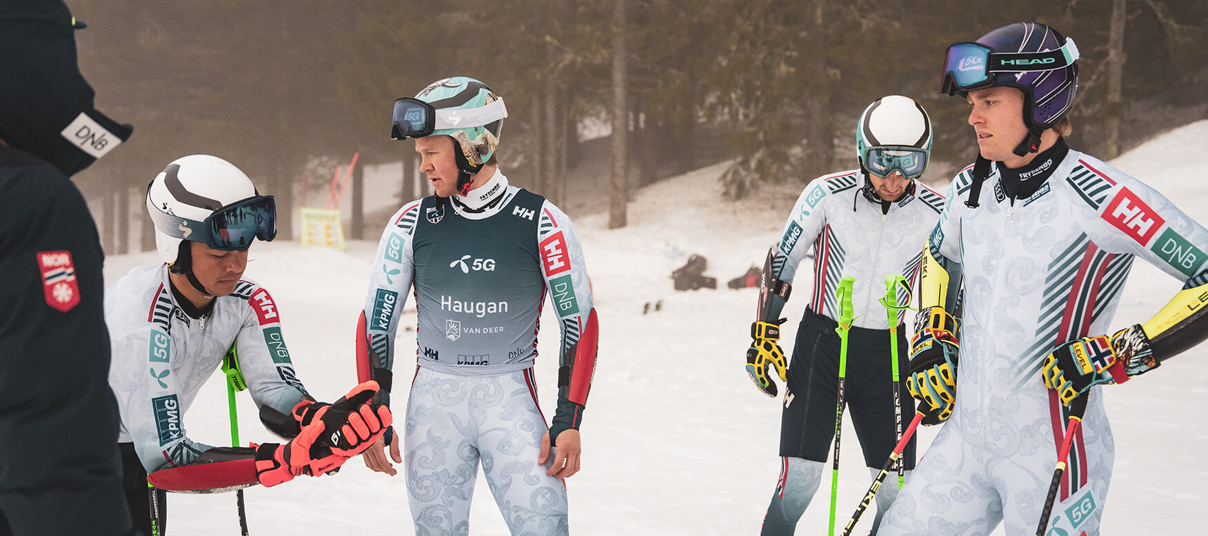 Ski racers talking on the slope