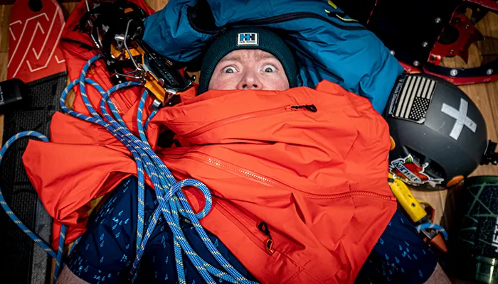 nate brown covered in outdoor gear