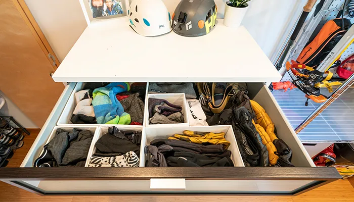 drawer with organised outdoor gear