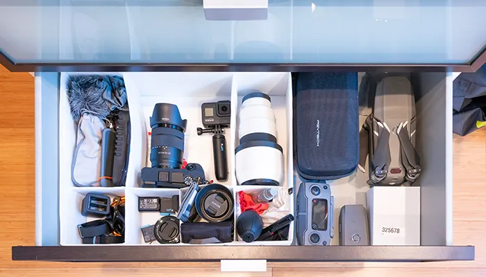 drawer with organised outdoor gear