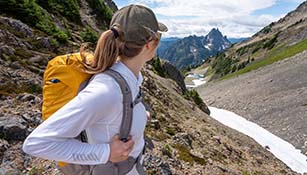 woman hiking in lifa solen base layer