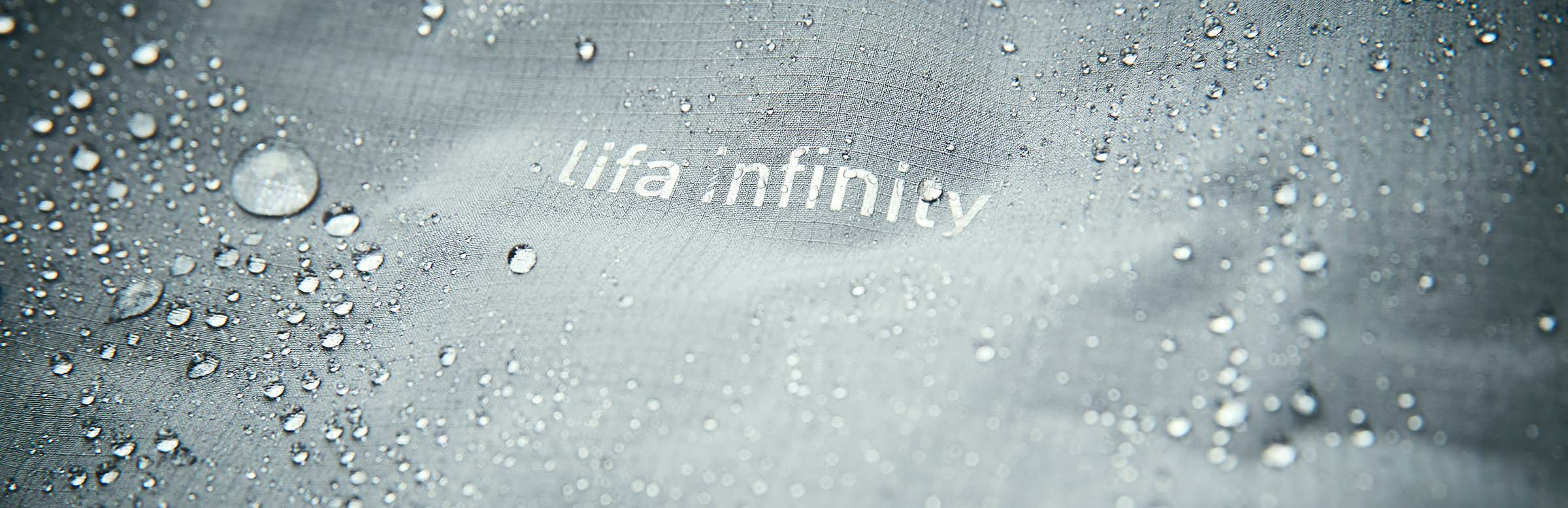 Detailed shot of water droplets on fabric.