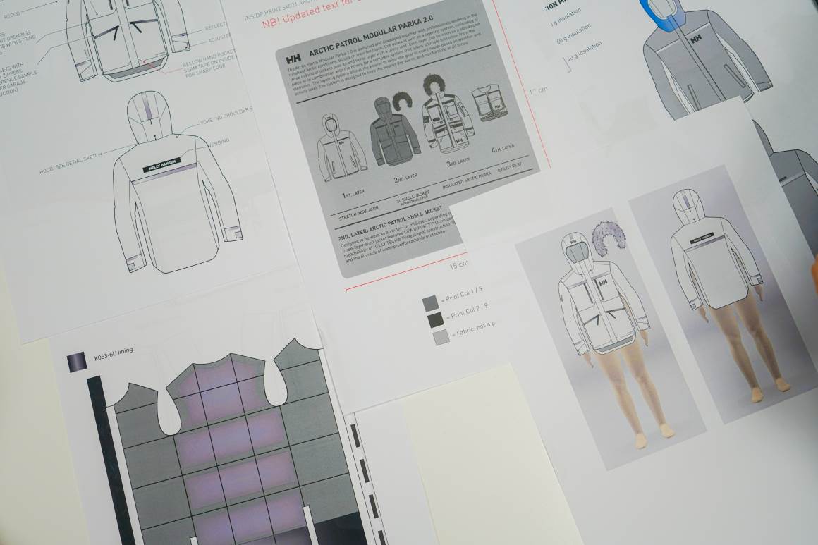 Early ideation of the Arctic Patrol Modular Parka 2.0 Design sketches of the Arctic Patrol Modular Parka 2.0