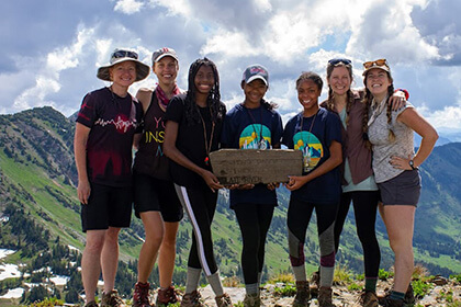 group of people in the mountains