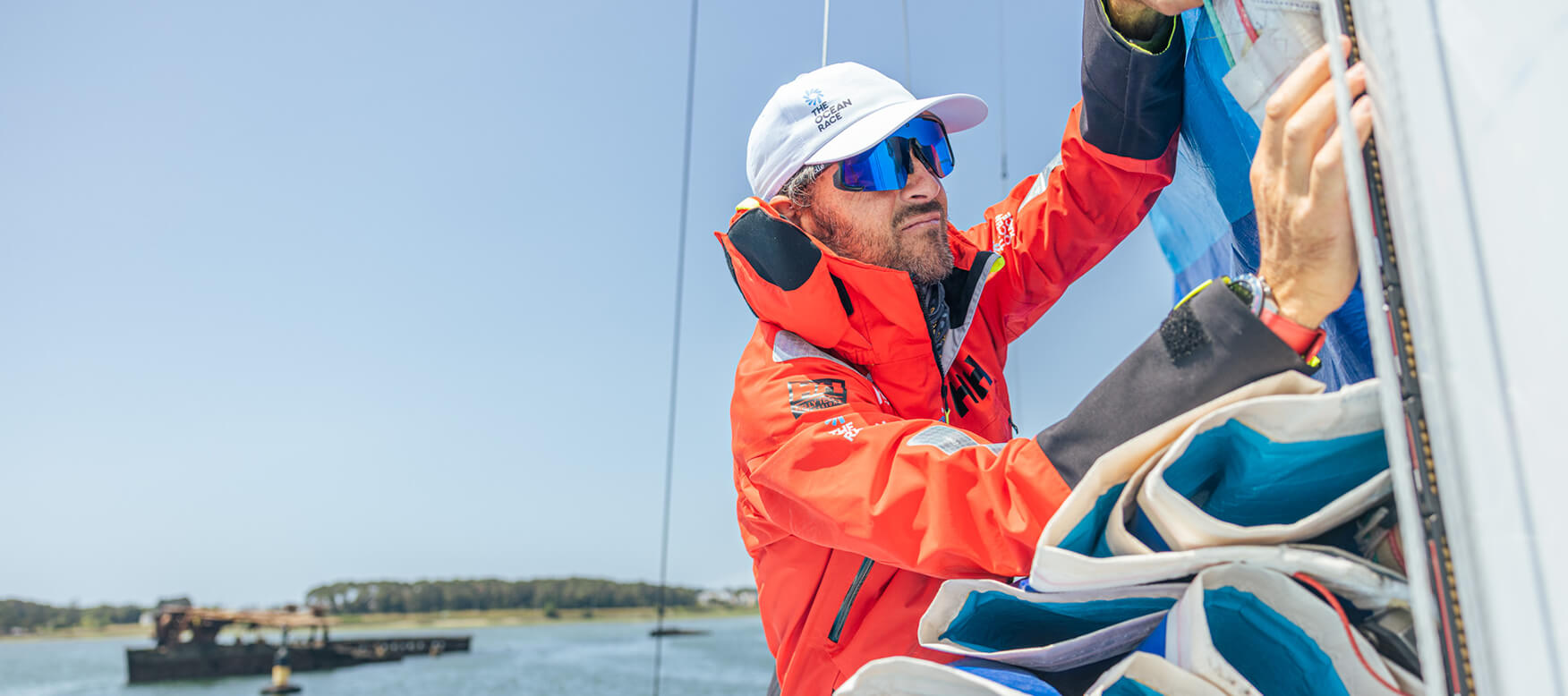 Sailor on deck of a sailing boat