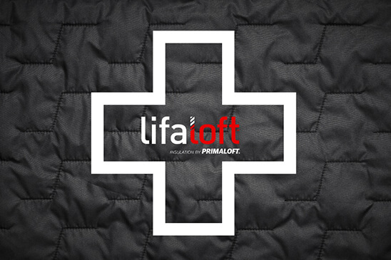 Lifaloft logo on a black textile background.