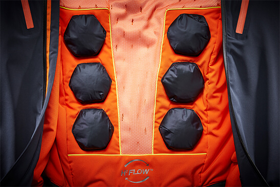 The inside of an H2Flow jacket, with airpockets visible.