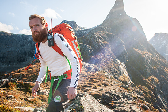 man hiking in the mountains